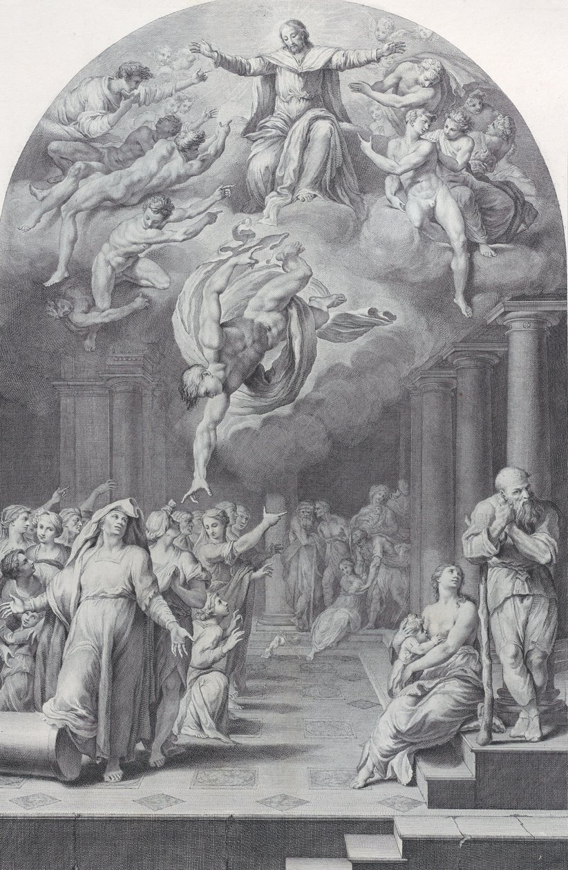 Gravura 40: a divisão dos eleitos dos réprobos, 1756. Criadores: Bartolomeo Crivellari, Gabriel Söderling. de Bartolomeo Crivellari, Gabriel Söderling