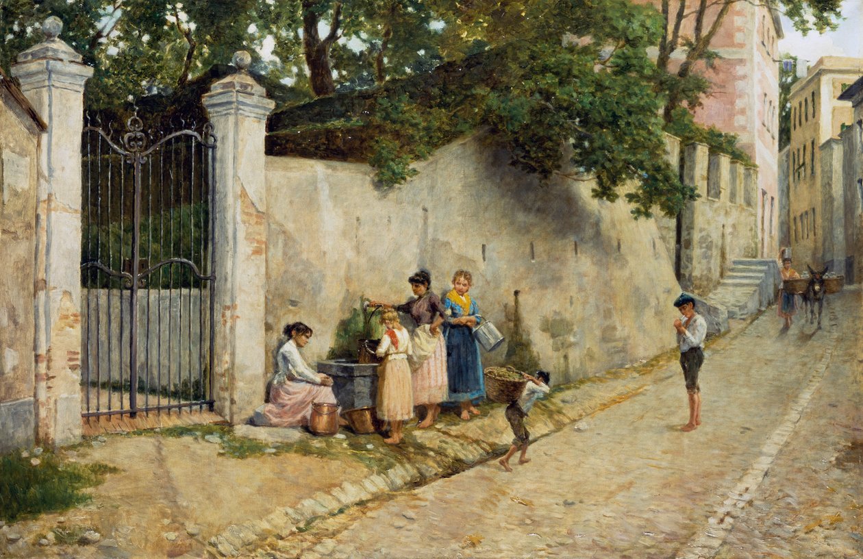 Na fonte, de Bartolomeo Giuliano (1825-1909), óleo sobre tela, 64,5x100 cm de Bartolomeo Giuliano