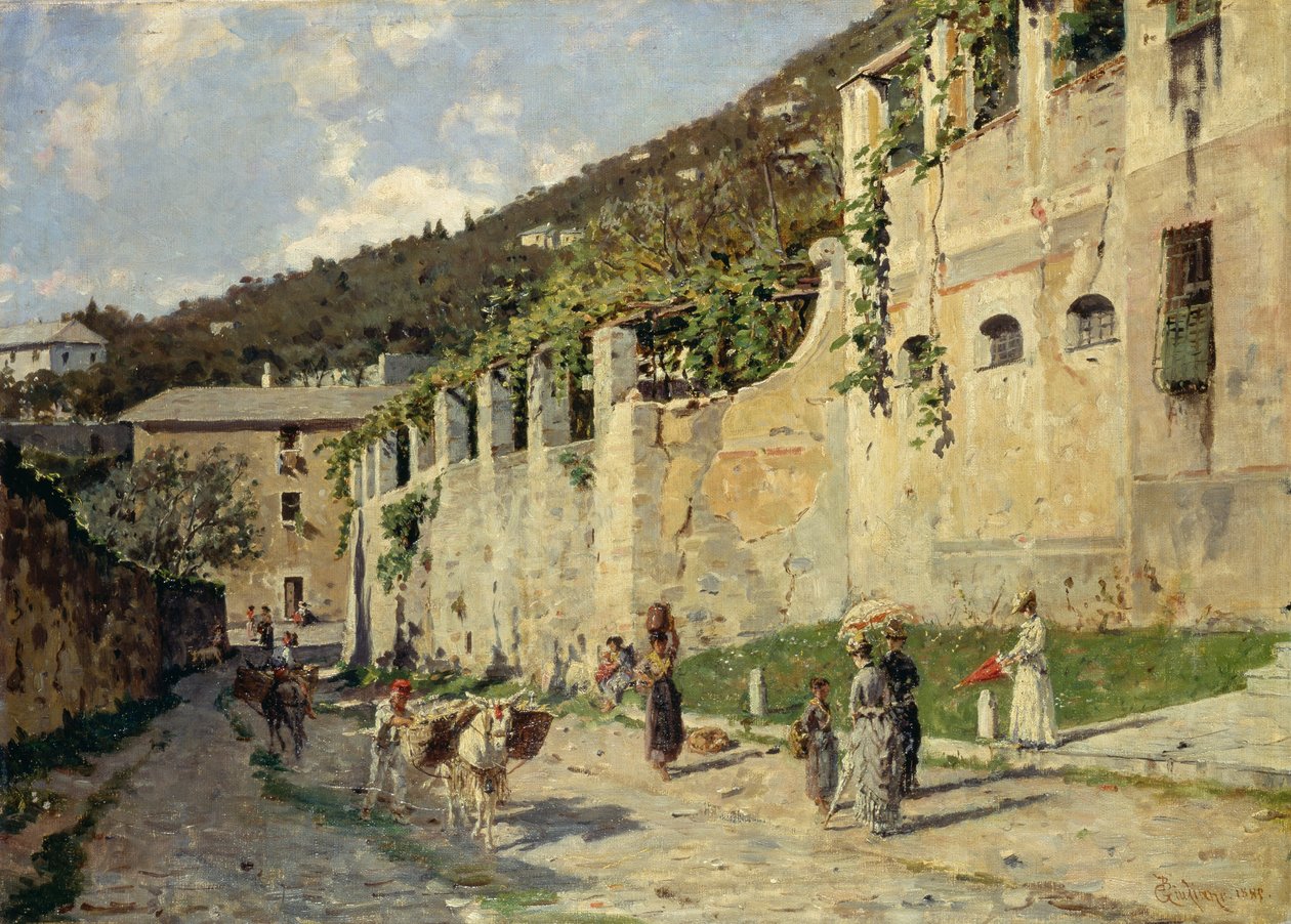 Estrada rural com pessoas e burros de Bartolomeo Giuliano
