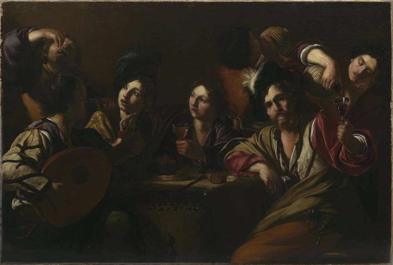 Cena da taverna, ca 1619. de Bartolomeo Manfredi
