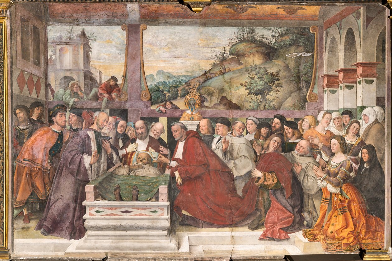 Cardeal Guido de Monfort abrindo a arca do Santo, Escola do Santo de Bartolomeo Montagna