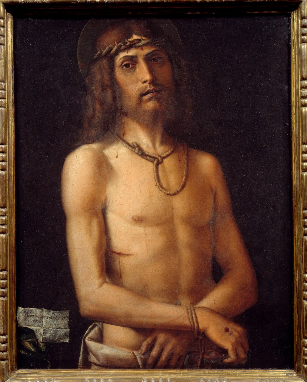 Ecce homo Pintura de Bartolomeo Montagna (1450-1523) Sol do século XV. 0,55x0,43 m de Bartolomeo Montagna