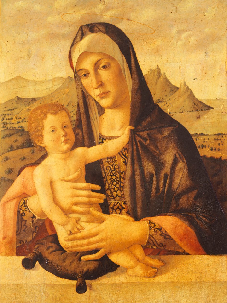 Madonna e Criança sentadas, por Bartolomeo Montagna (cerca de 1450-1523) de Bartolomeo Montagna