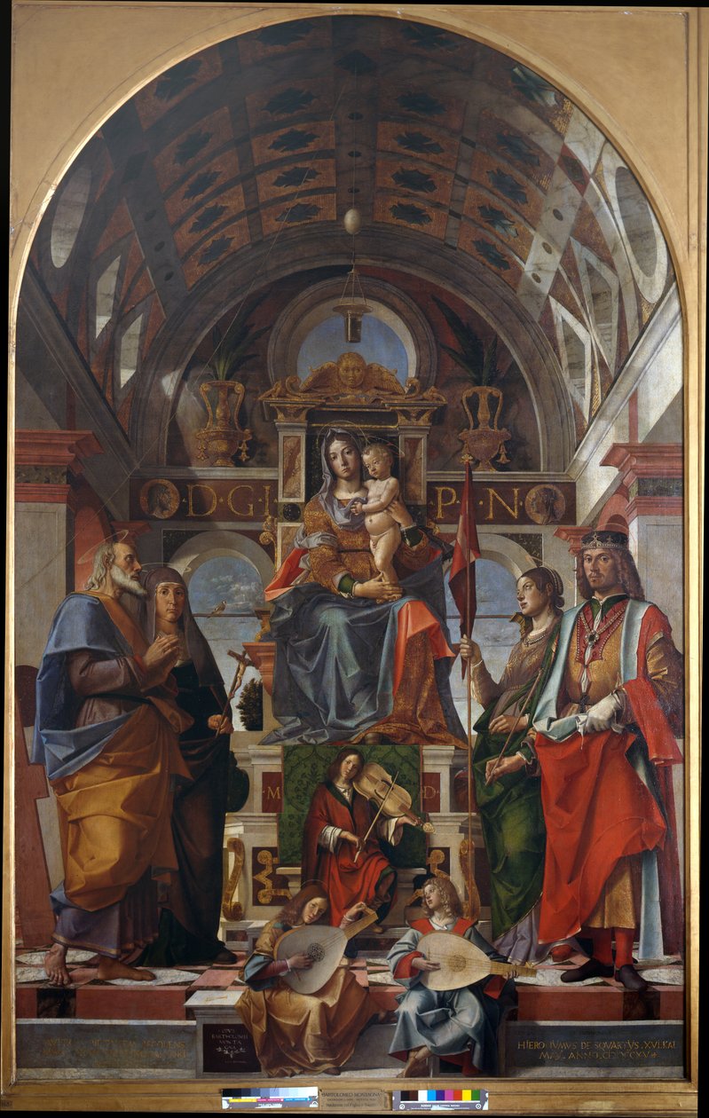 Madonna e criança com Santo André, Mônica, Úrsula e Sigismundo de Bartolomeo Montagna