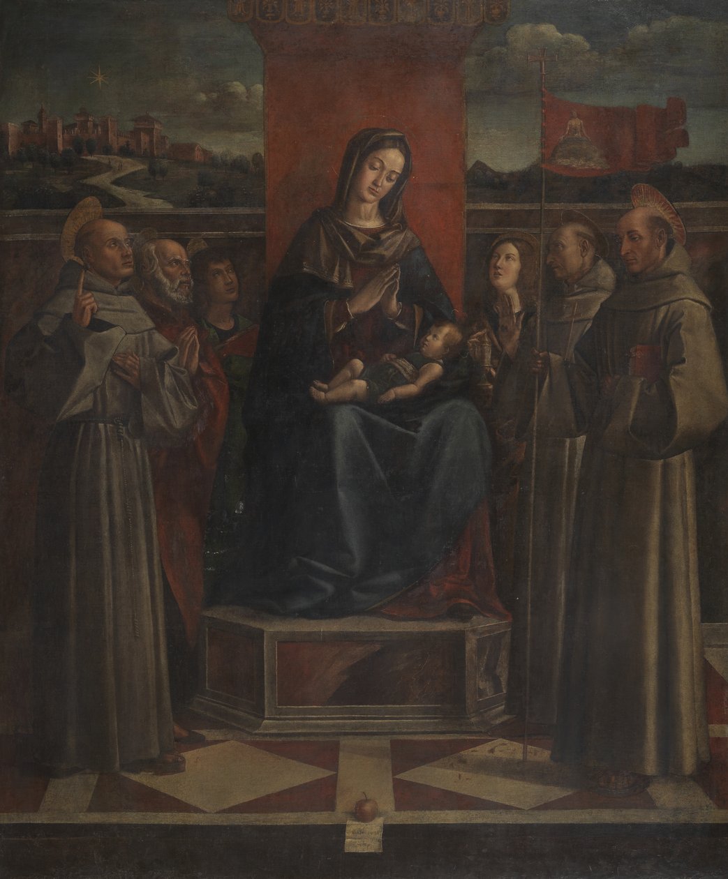 Virgem e Menino Entronizados com Seis Santos, c.1500 de Bartolomeo Montagna