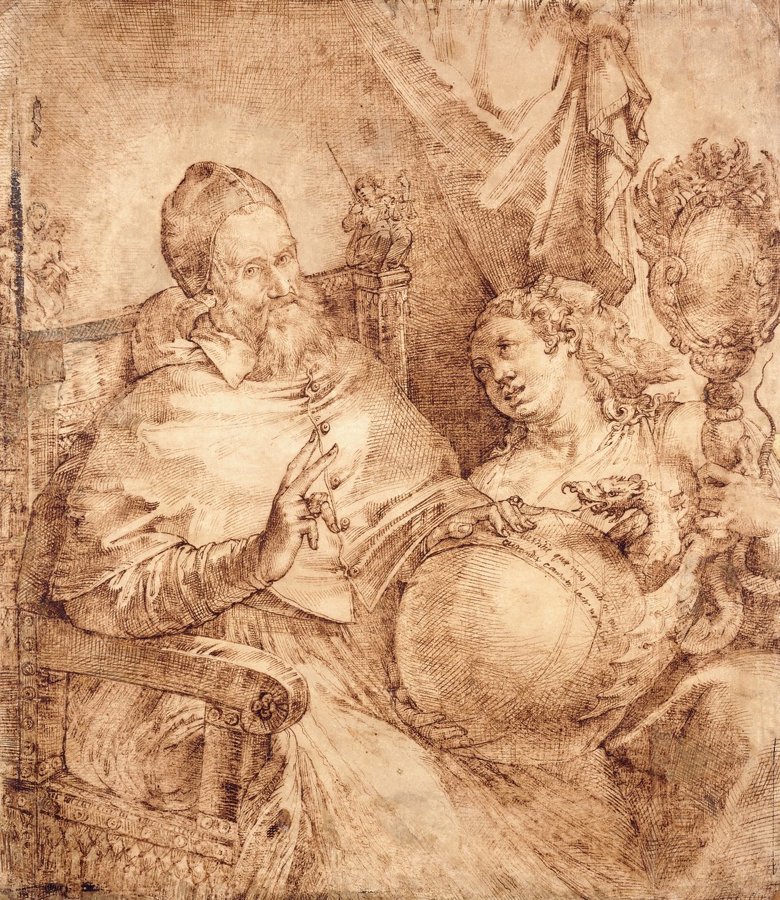 Retrato do Papa Gregório XIII, três quartos, sentado em uma poltrona, de Bartolomeo Passarotti
