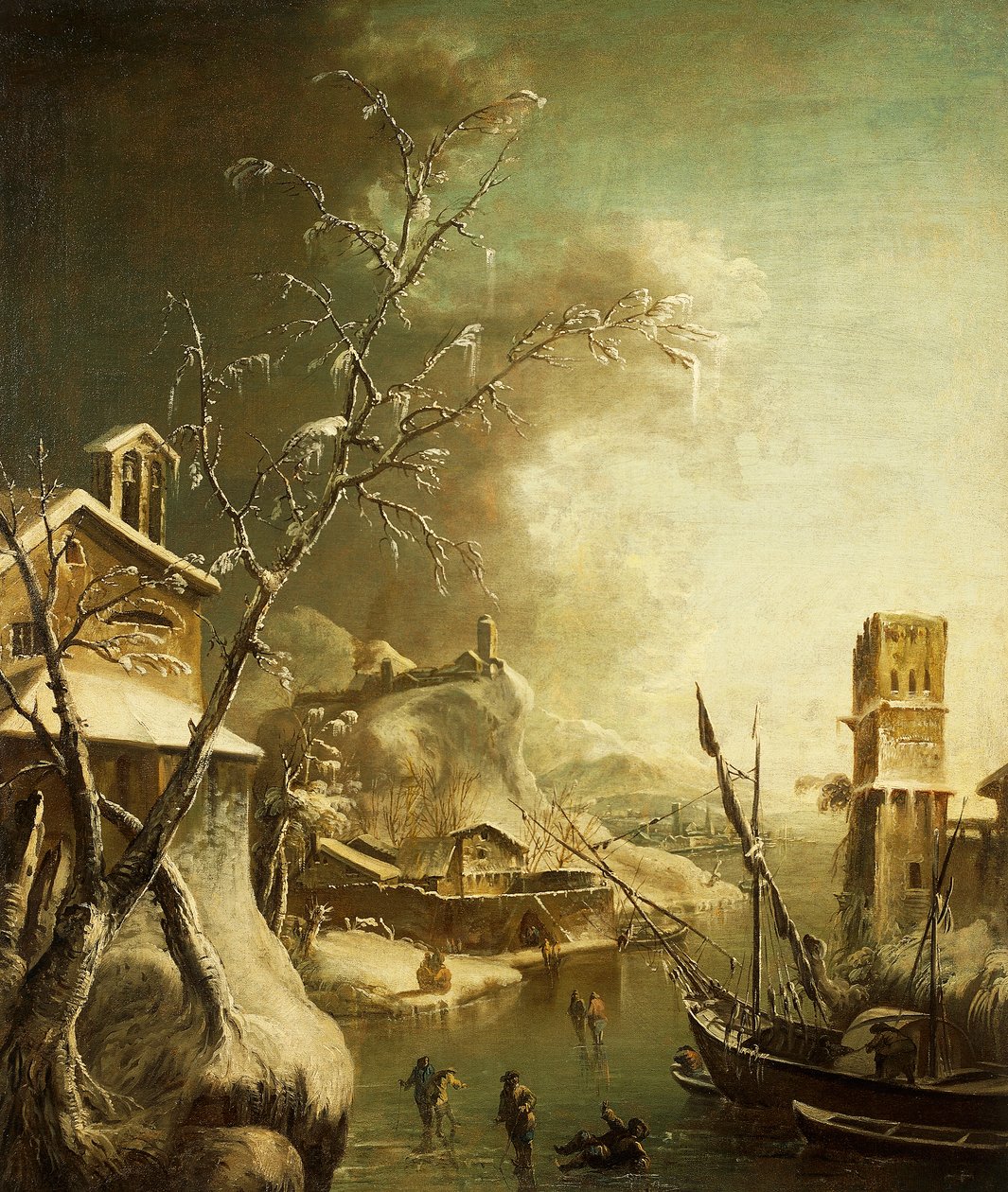 Paisagem de inverno, de Bartolomeo Pedone (1665-1733), pintura. de Bartolomeo Pedone