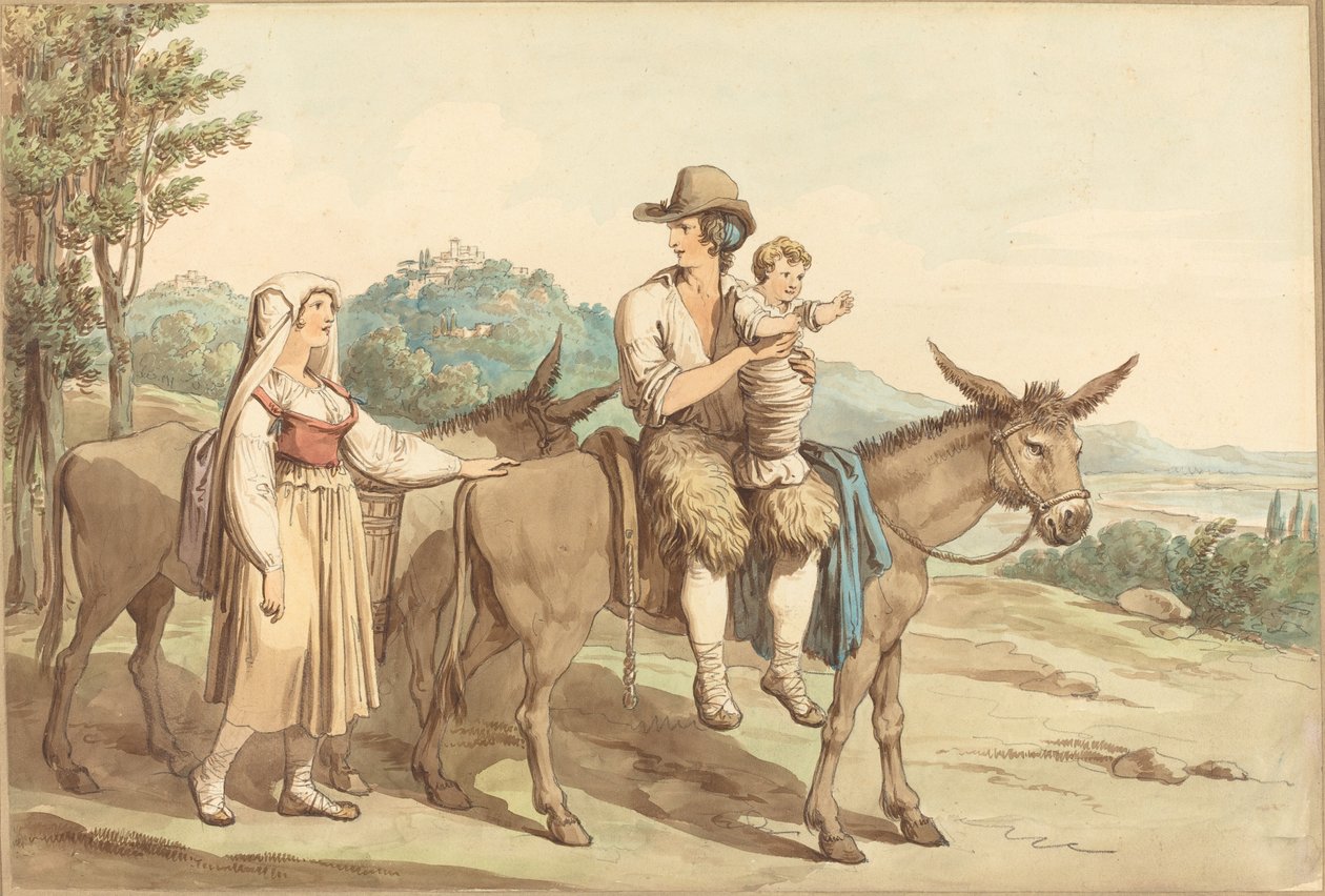 Uma família camponesa e dois burros de Bartolomeo Pinelli