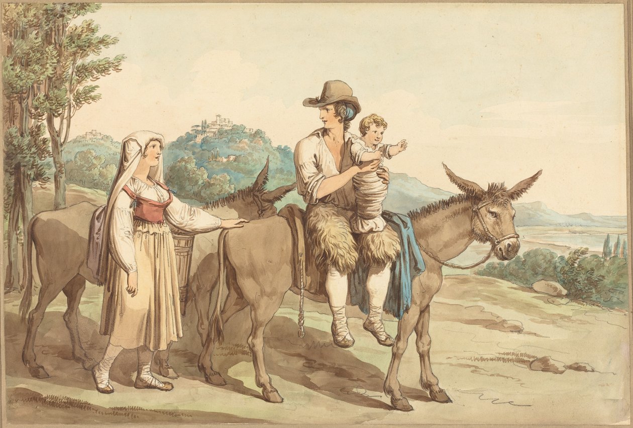 Uma família de camponeses e dois burros de Bartolomeo Pinelli
