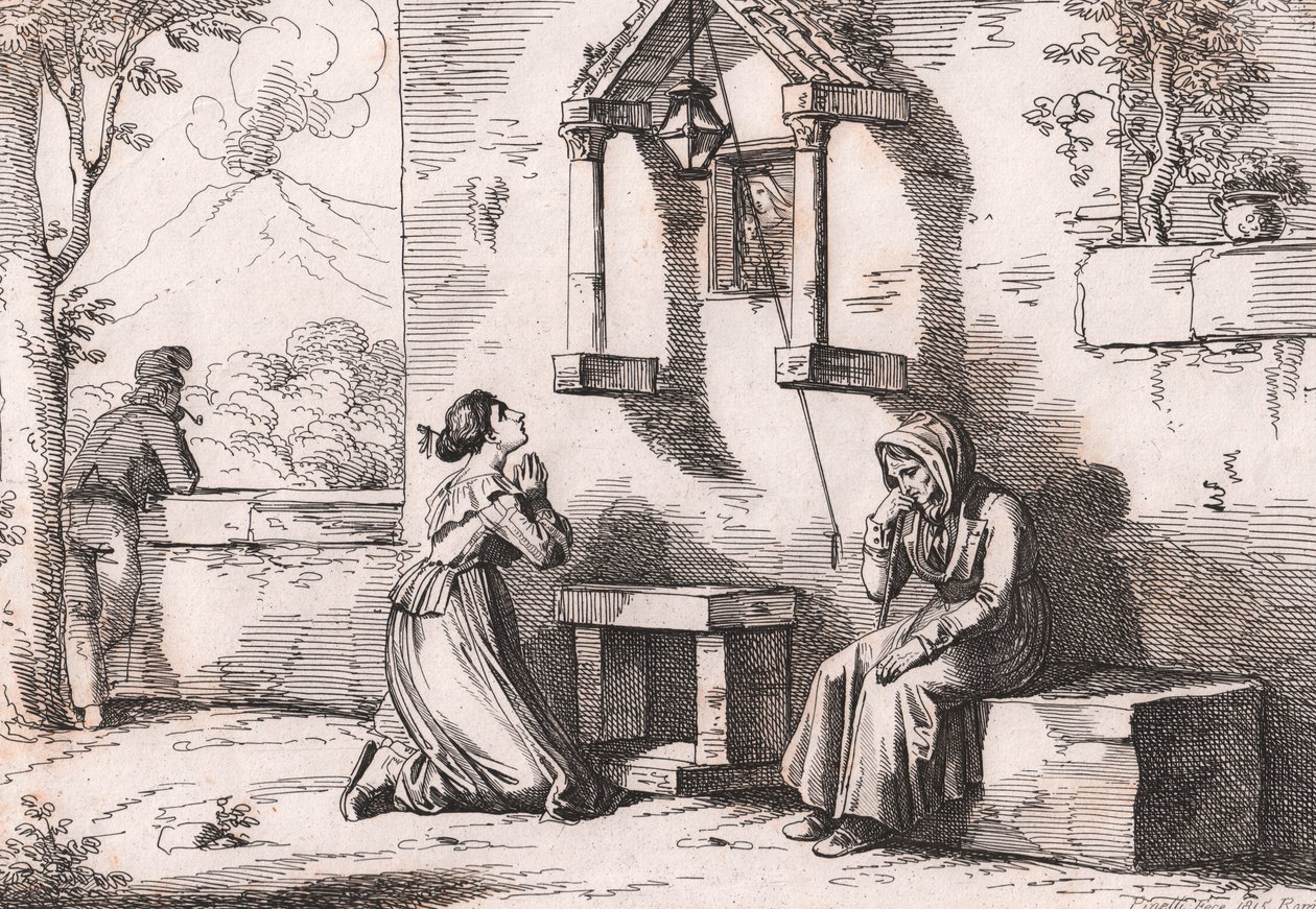 Uma filha orando à Madonna por sua mãe doente, gravada por Bartolomeo Pinelli (Roma de Bartolomeo Pinelli