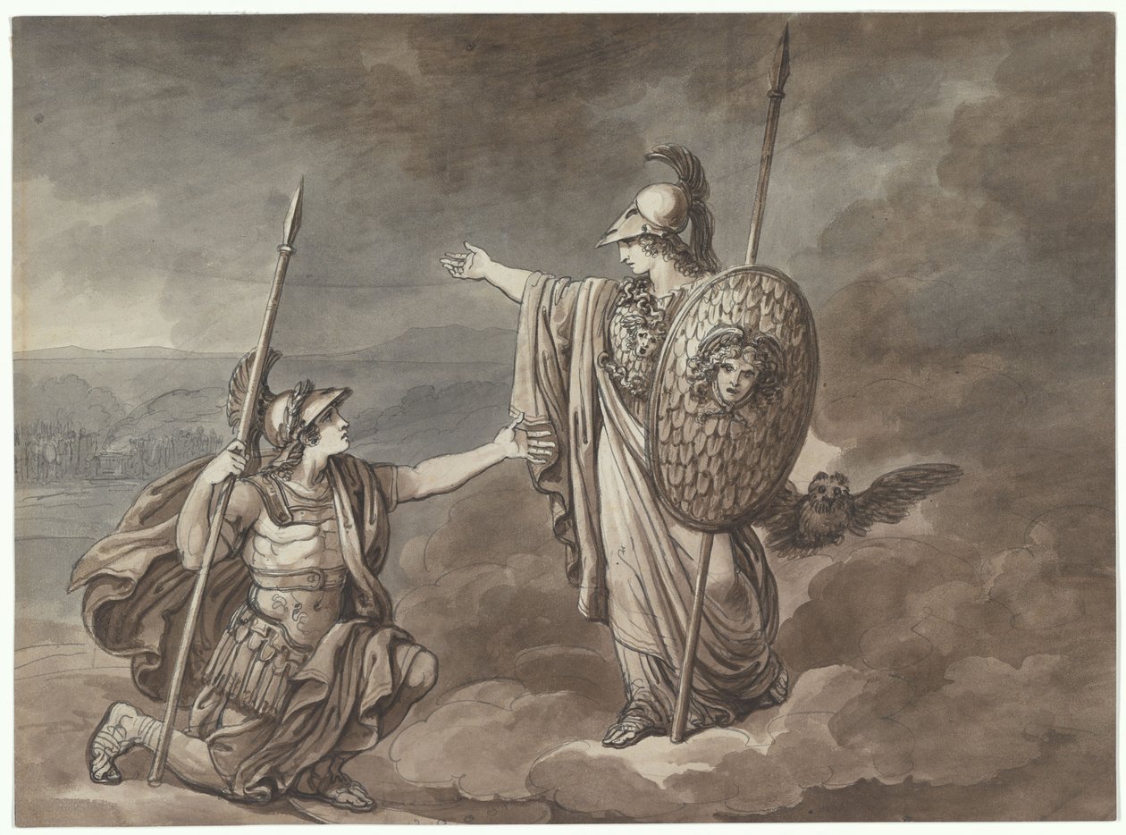 Atena aparecendo a Telémaco (o filho de Ulisses), ilustração para Telemaco da Odisseia de Homero de Bartolomeo Pinelli