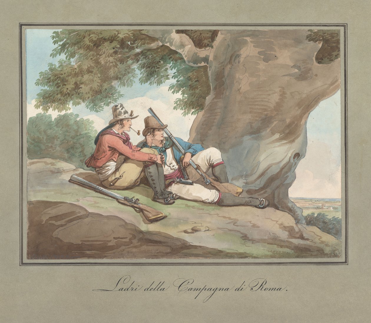 Briganti a descansar na Campagna, ilustração para «Trajes e Costumes Romanos» de Bartolomeo Pinelli