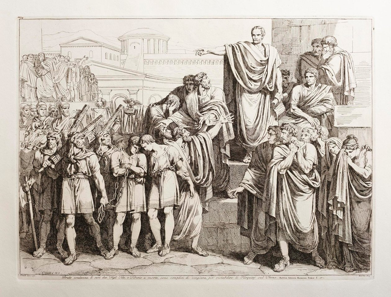 Brutus condena à morte os seus dois filhos, Titus e Tiberius de Bartolomeo Pinelli