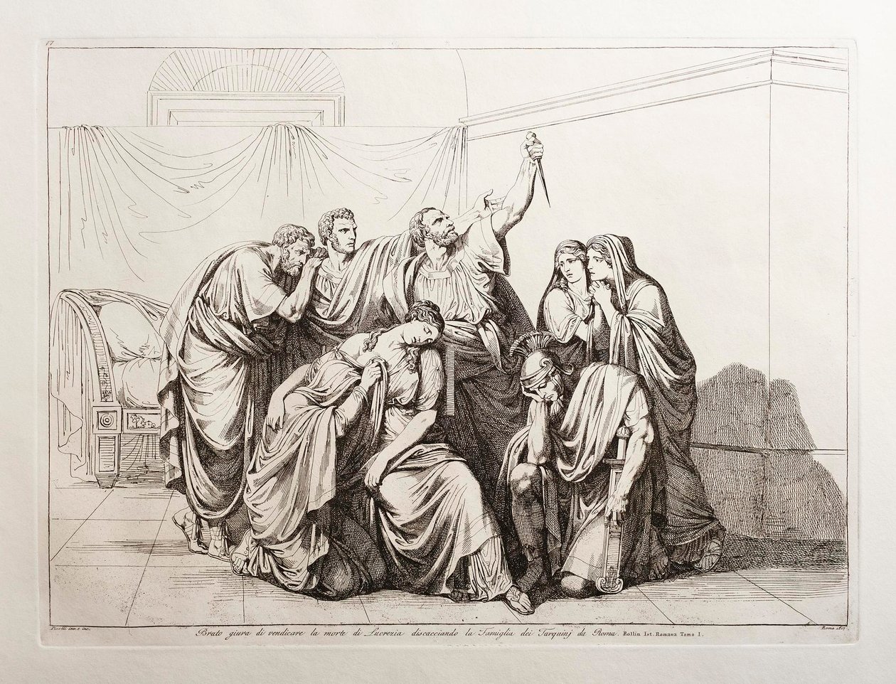 Brutus jura vingar a morte de Lucrécia e expulsa a família dos Tarquínios de Roma de Bartolomeo Pinelli