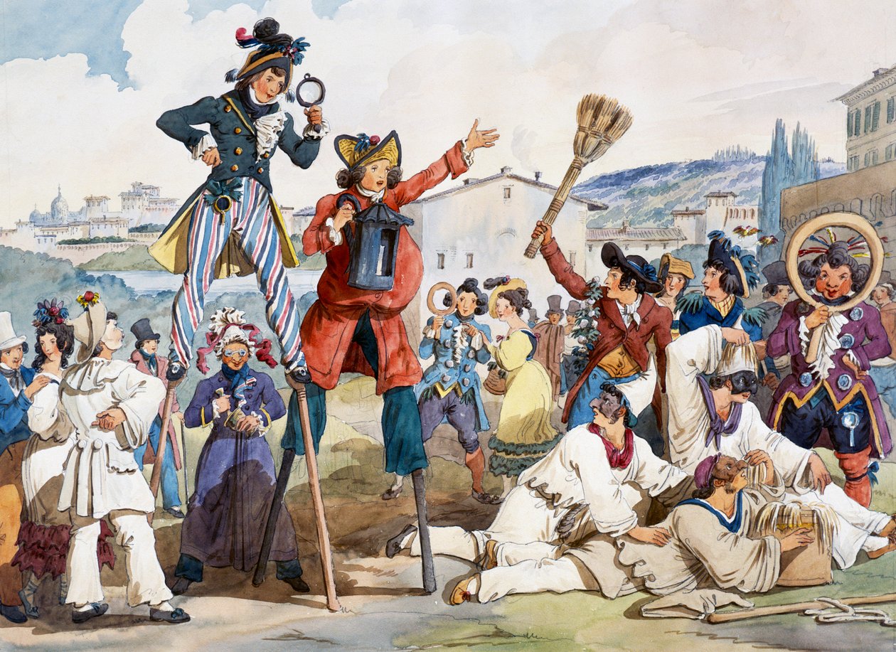 Carnaval em Roma, por Bartolomeo Pinelli (1781-1835), Itália de Bartolomeo Pinelli