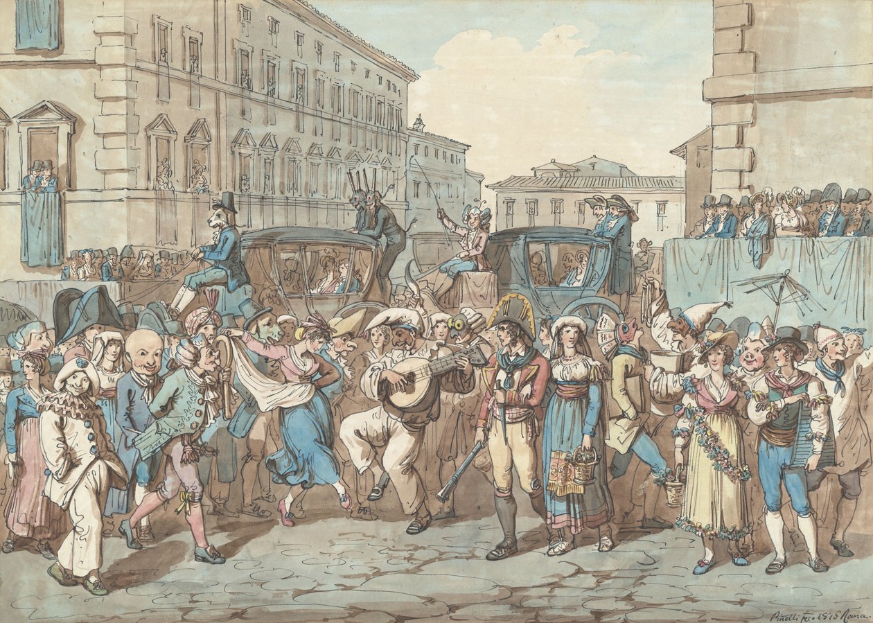 Carnaval em Roma, ilustração para Trajes e costumes romanos de Bartolomeo Pinelli