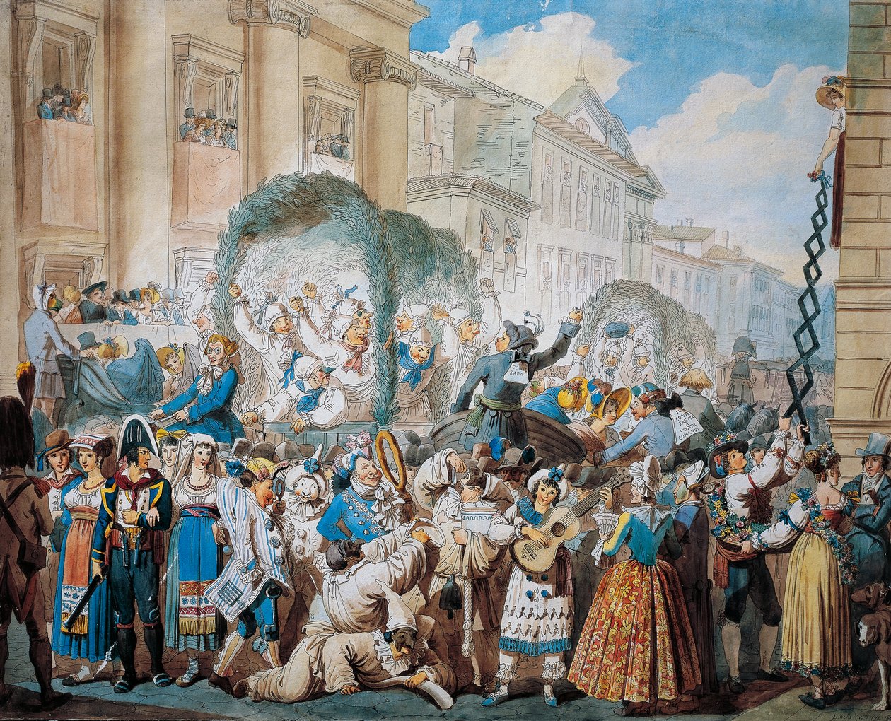 Cena cavalheiresca em San Carlo al Corso em Roma, de Bartolomeo Pinelli (1781-1835) de Bartolomeo Pinelli