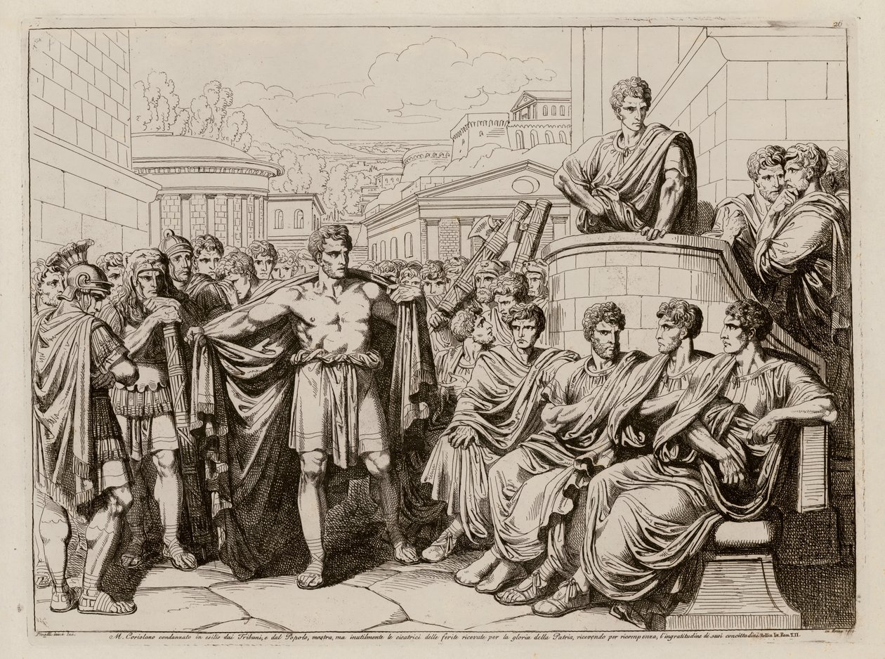 Coriolanus exilado de Roma (gravura) de Bartolomeo Pinelli
