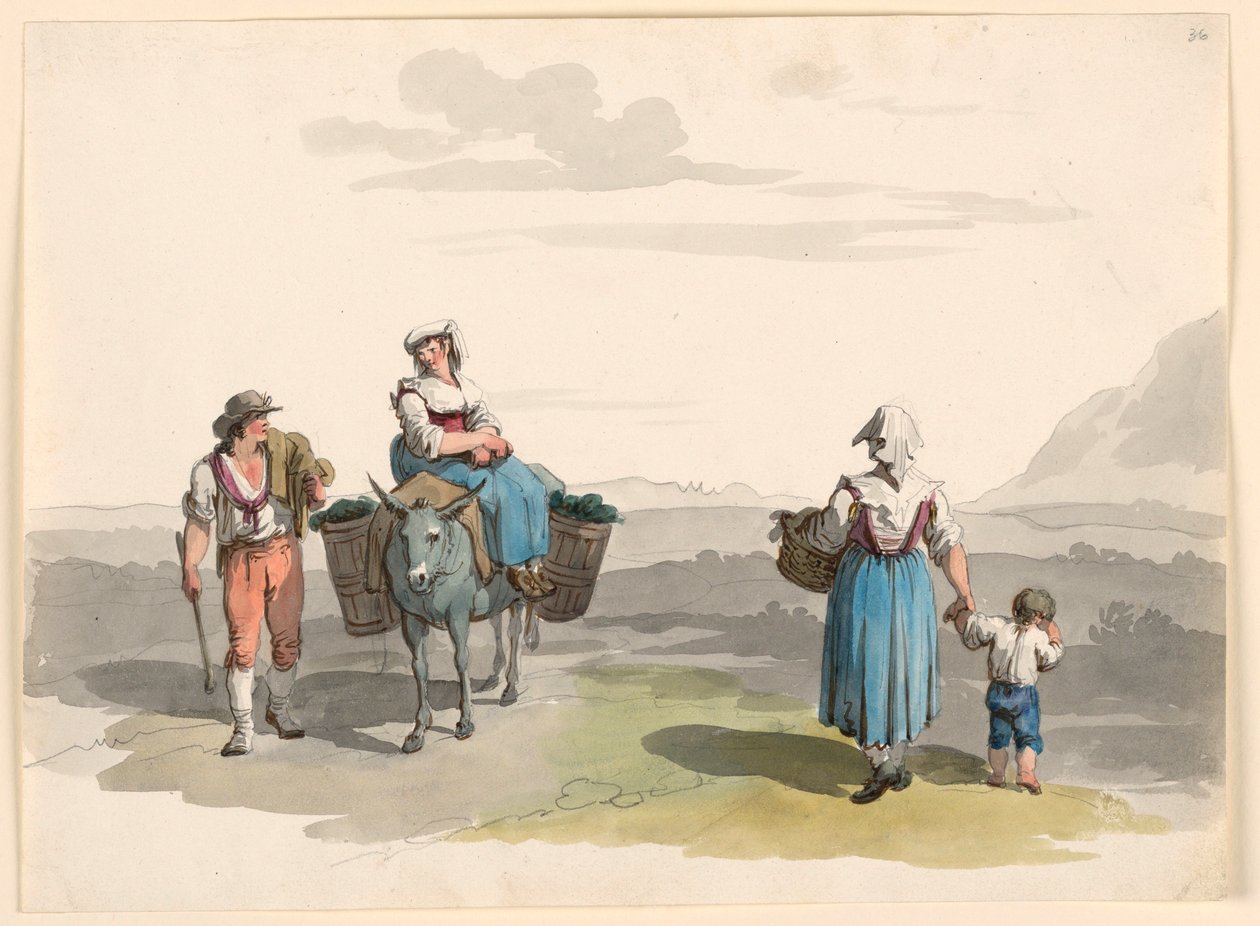 Desenho, A caminho de Tivoli, 1807-08 de Bartolomeo Pinelli