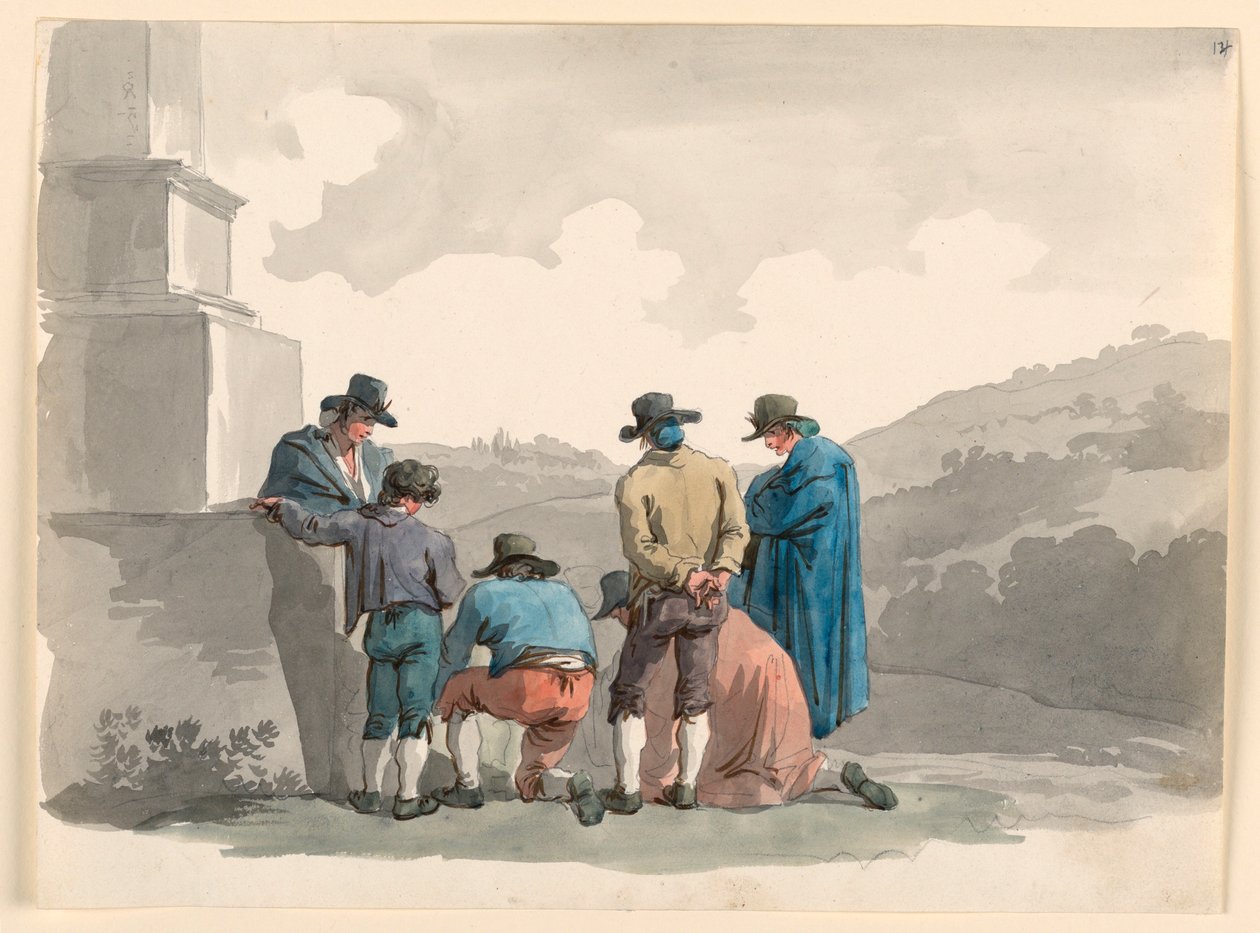Desenho, Brincando com dinheiro, 1807-08 de Bartolomeo Pinelli