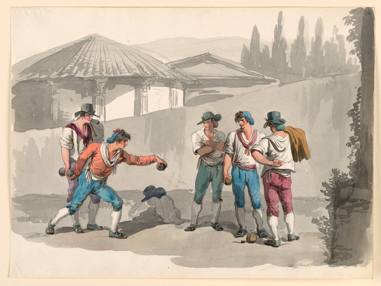 Desenho, O Jogo de Boccia, 1807-08 de Bartolomeo Pinelli
