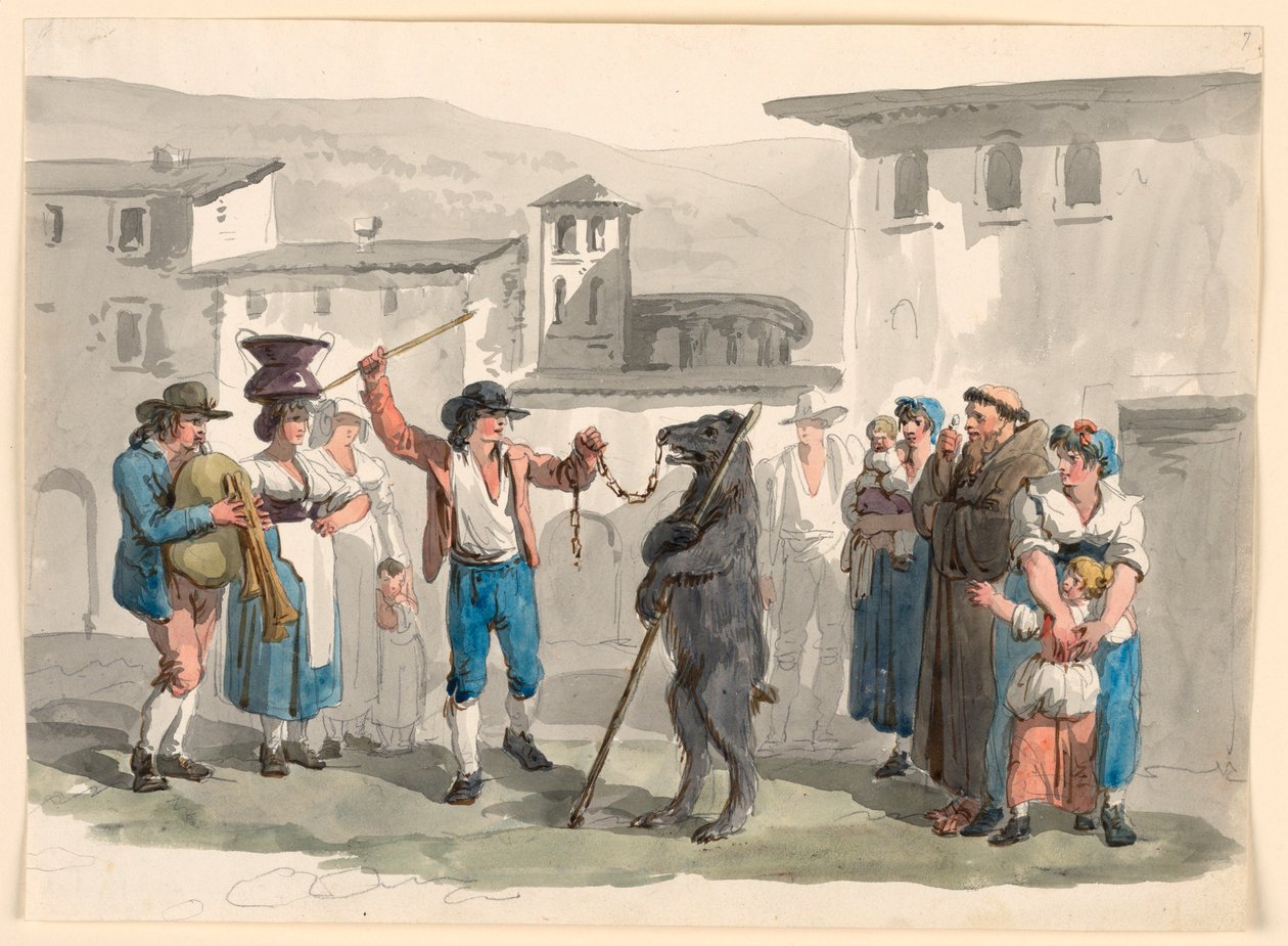 Desenho, O Urso Dançante, 1807-08 de Bartolomeo Pinelli