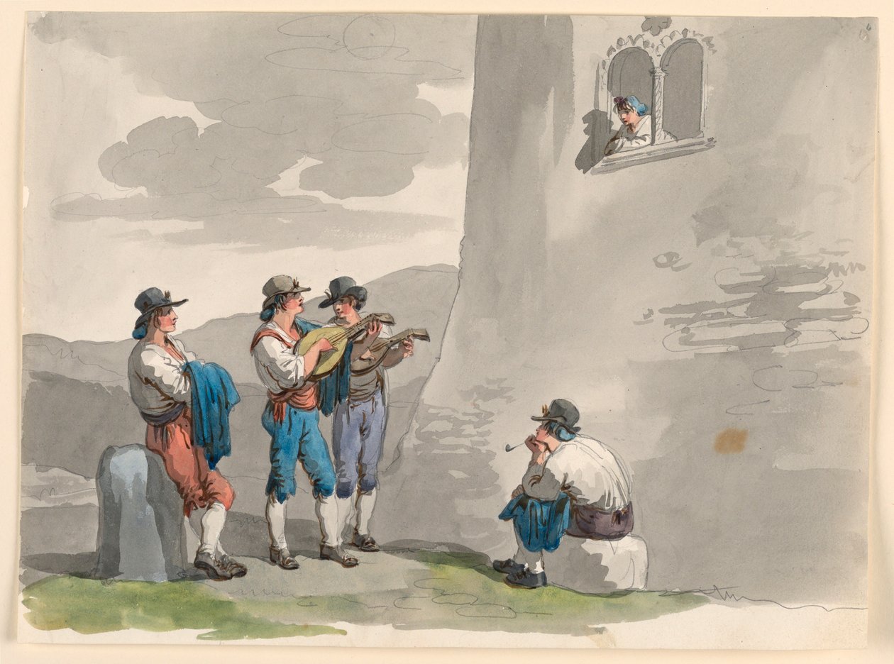 Desenho, A Serenata, 1807-08 de Bartolomeo Pinelli