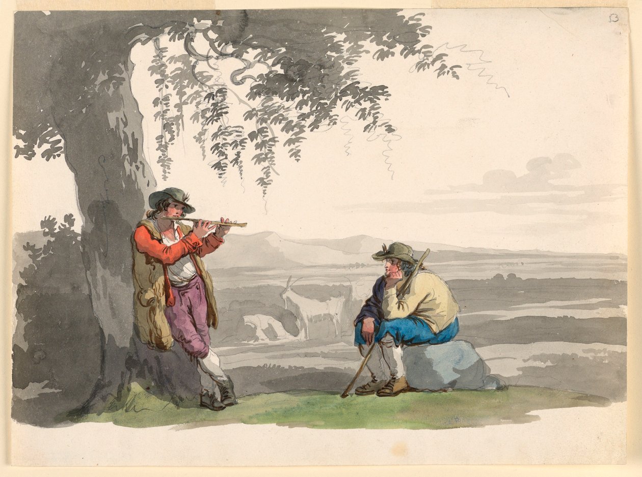 Desenho, Dois pastores na Campagna, 1807-08 de Bartolomeo Pinelli