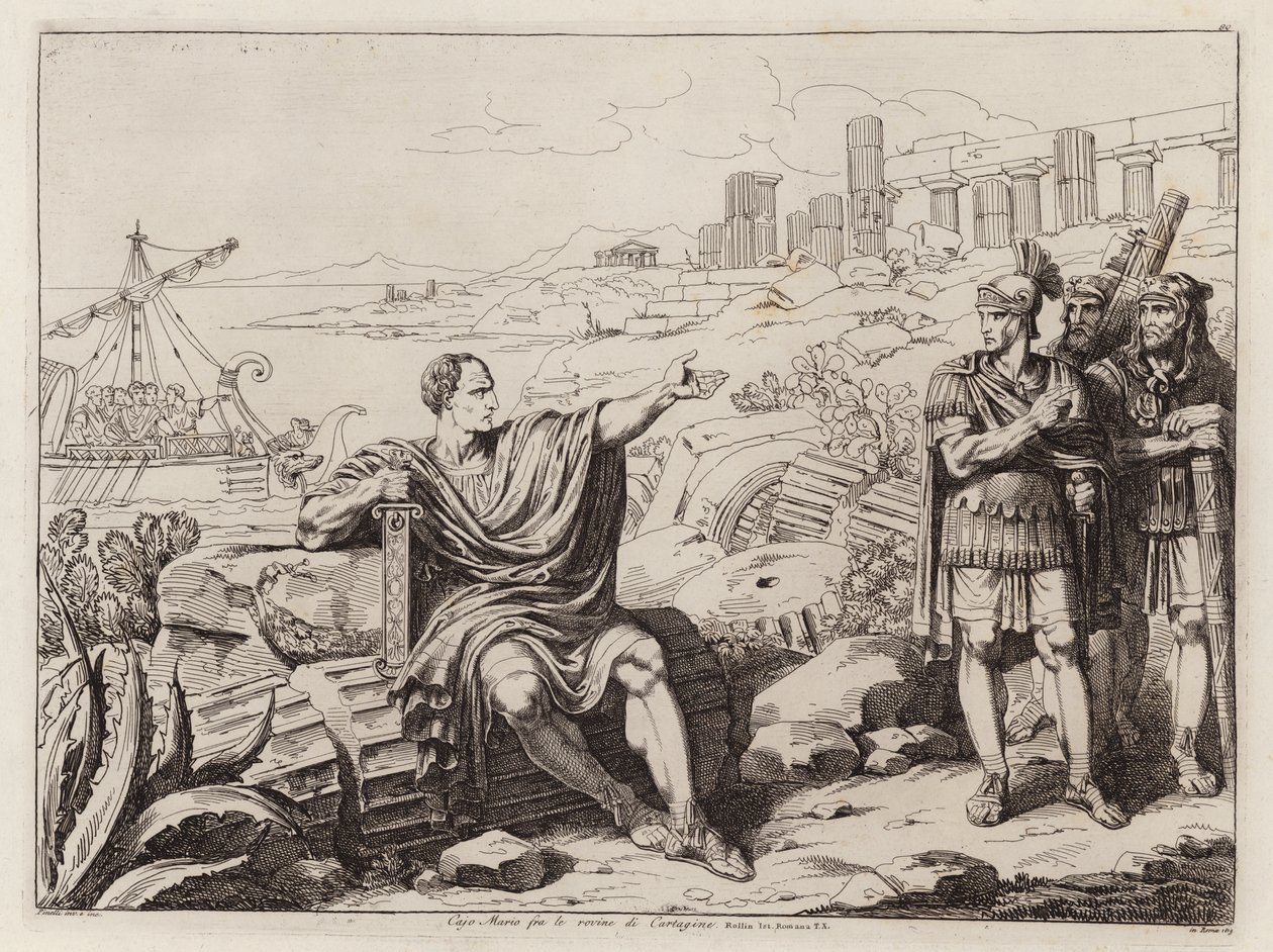 Caio Marius sentado entre as ruínas de Cartago (gravura) de Bartolomeo Pinelli