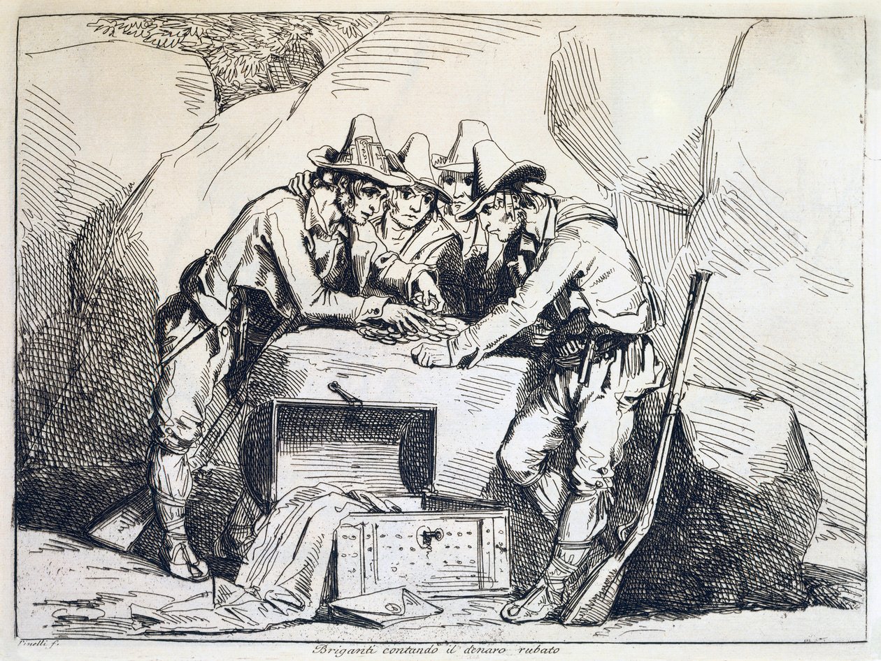 Grupo de bandidos, de Bartolomeo Pinelli (1781-1835), gravura de Bartolomeo Pinelli