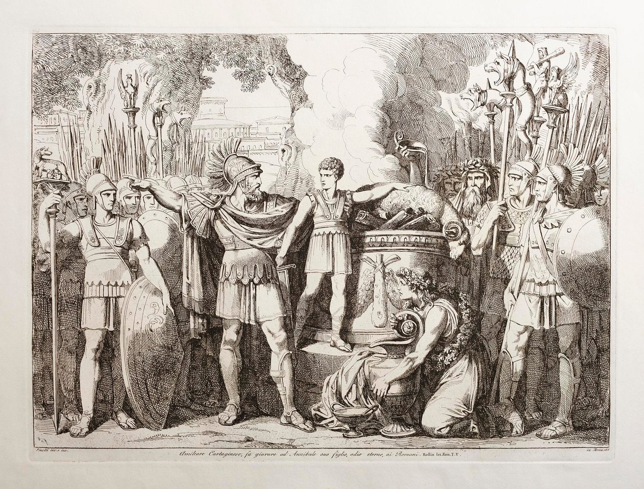 Hamilcar Barca faz o seu filho Aníbal jurar ódio eterno aos romanos de Bartolomeo Pinelli