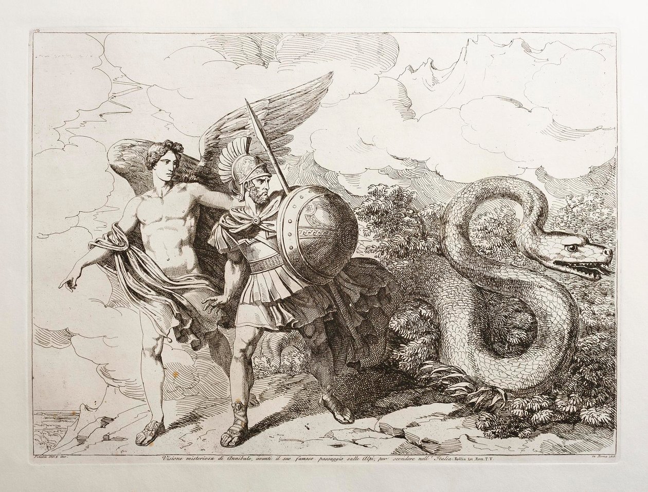 A misteriosa visão de Aníbal, antes da sua famosa travessia dos Alpes, para descer para Itália de Bartolomeo Pinelli