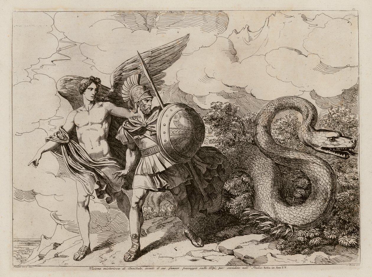 A visão de Aníbal antes da travessia dos Alpes (gravura) de Bartolomeo Pinelli