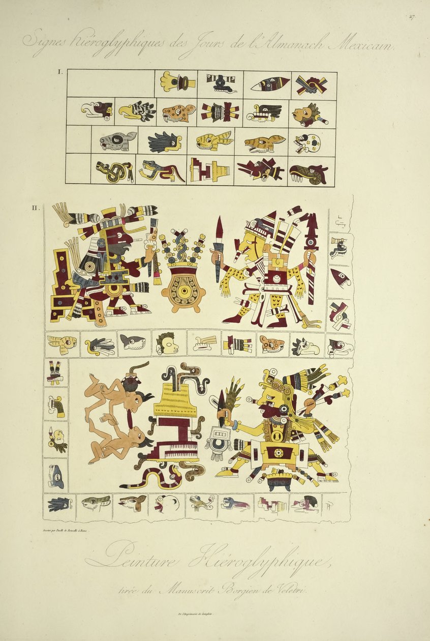 Pinturas hieroglíficas, do manuscrito Borgia Manuscript at Veletri, ilustração de 