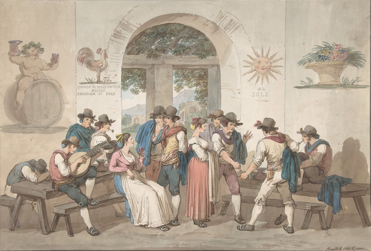 Interior de uma hospedaria romana, 1817., 1817. de Bartolomeo Pinelli