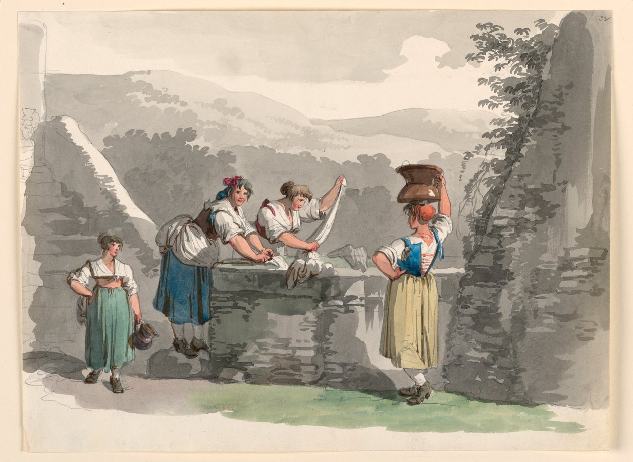 Lavanderia nas montanhas perto de Roma de Bartolomeo Pinelli