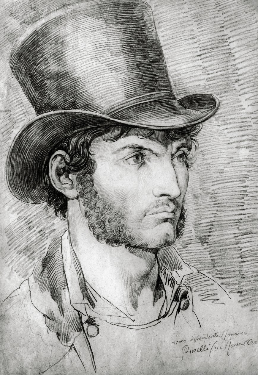 Retrato masculino (Verdadeiro romano), desenho de Bartolomeo Pinelli (1781-1835) de Bartolomeo Pinelli