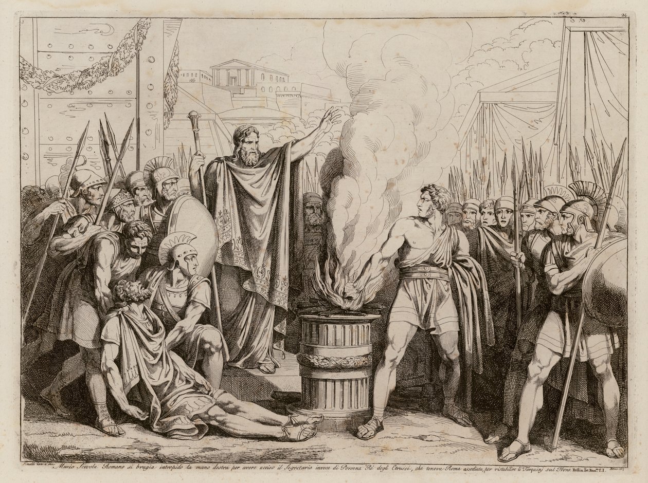 Mucius Scaevola perante Lars Porsenna (gravura) de Bartolomeo Pinelli