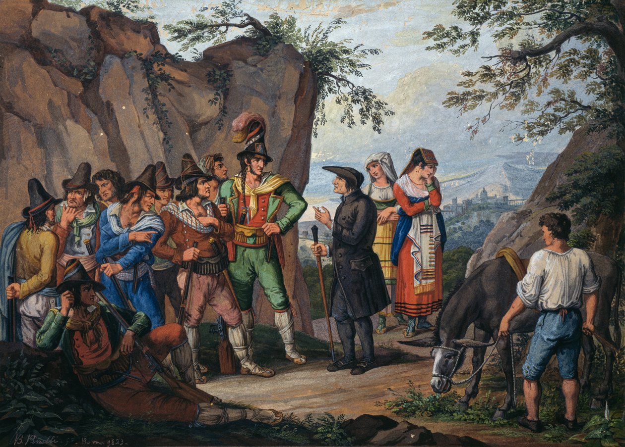Negociações de rendição entre o bandido Gasparone e o Arcipreste Pellegrini de Bartolomeo Pinelli