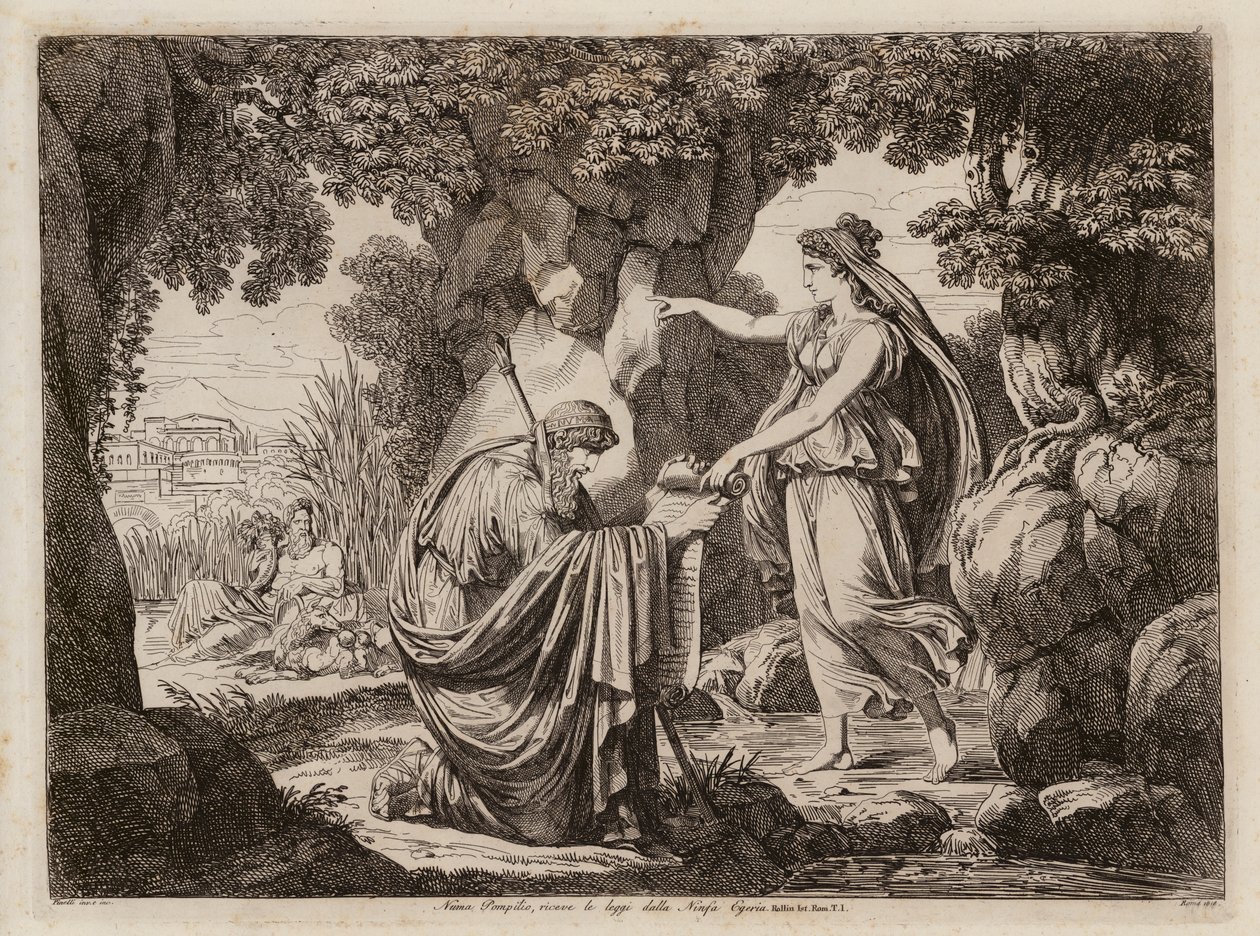 Numa Pompilius com a ninfa Egeria (gravura) de Bartolomeo Pinelli