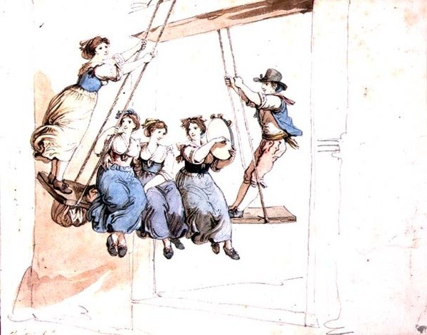 No baloiço (aguarela sobre lápis sobre papel) de Bartolomeo Pinelli