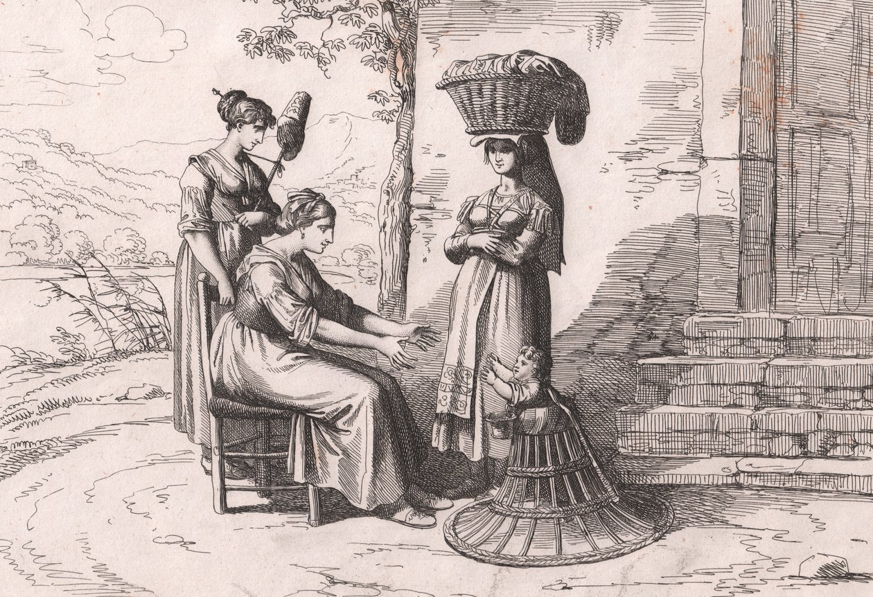 Mulheres romanas em trajes tradicionais, gravura de Bartolomeo Pinelli (Roma de Bartolomeo Pinelli