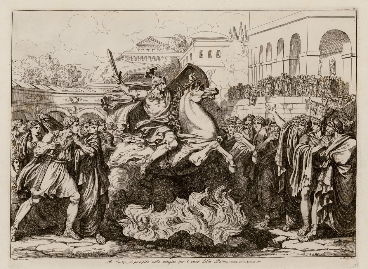 Morte sacrifical de Marcus Curtius (gravura) de Bartolomeo Pinelli