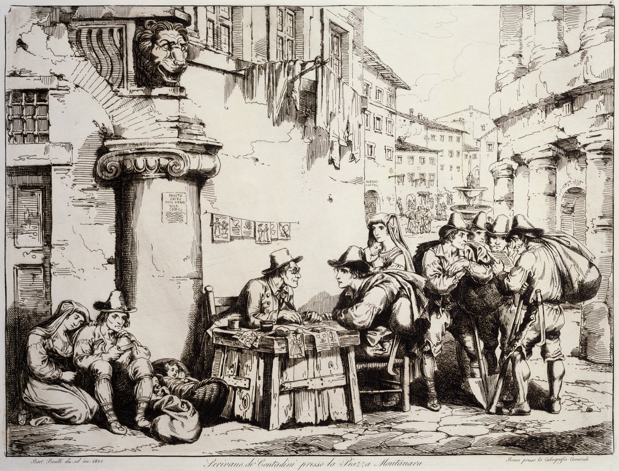 Escriba na Praça Montanara, em Roma de Bartolomeo Pinelli