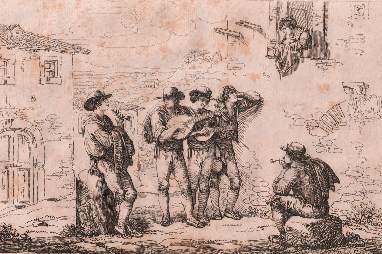 Serenata em Roma, gravura por Bartolomeo Pinelli (Roma de Bartolomeo Pinelli