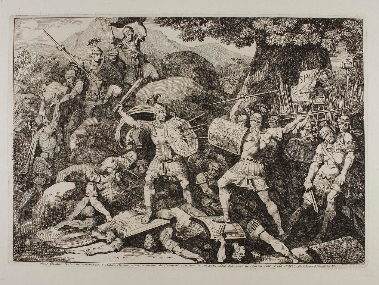 Siccio Dentato, o Centurião (Lucius Siccius Dentatus durante o terrível combate) de Bartolomeo Pinelli