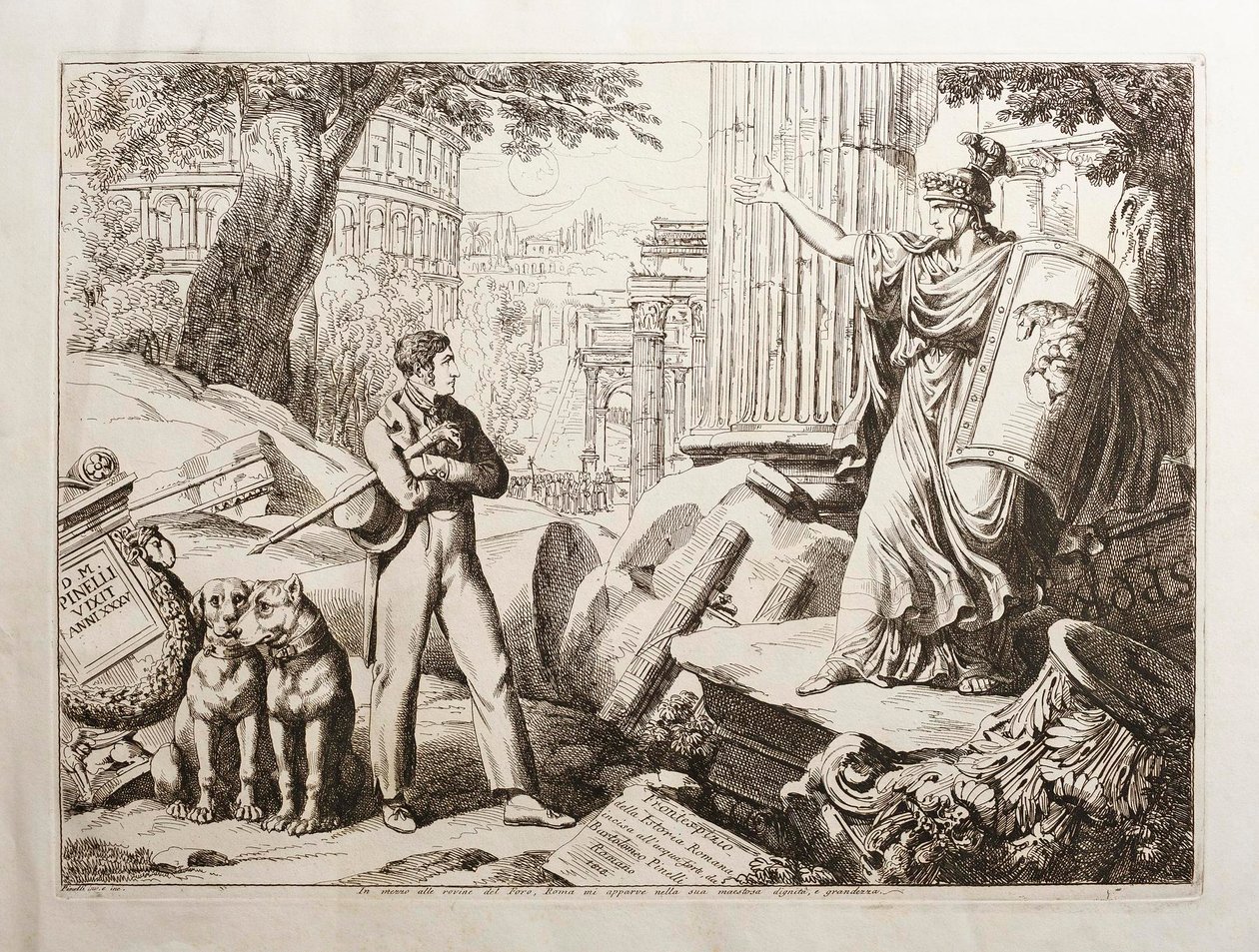 De pé no meio das ruínas do Fórum de Bartolomeo Pinelli