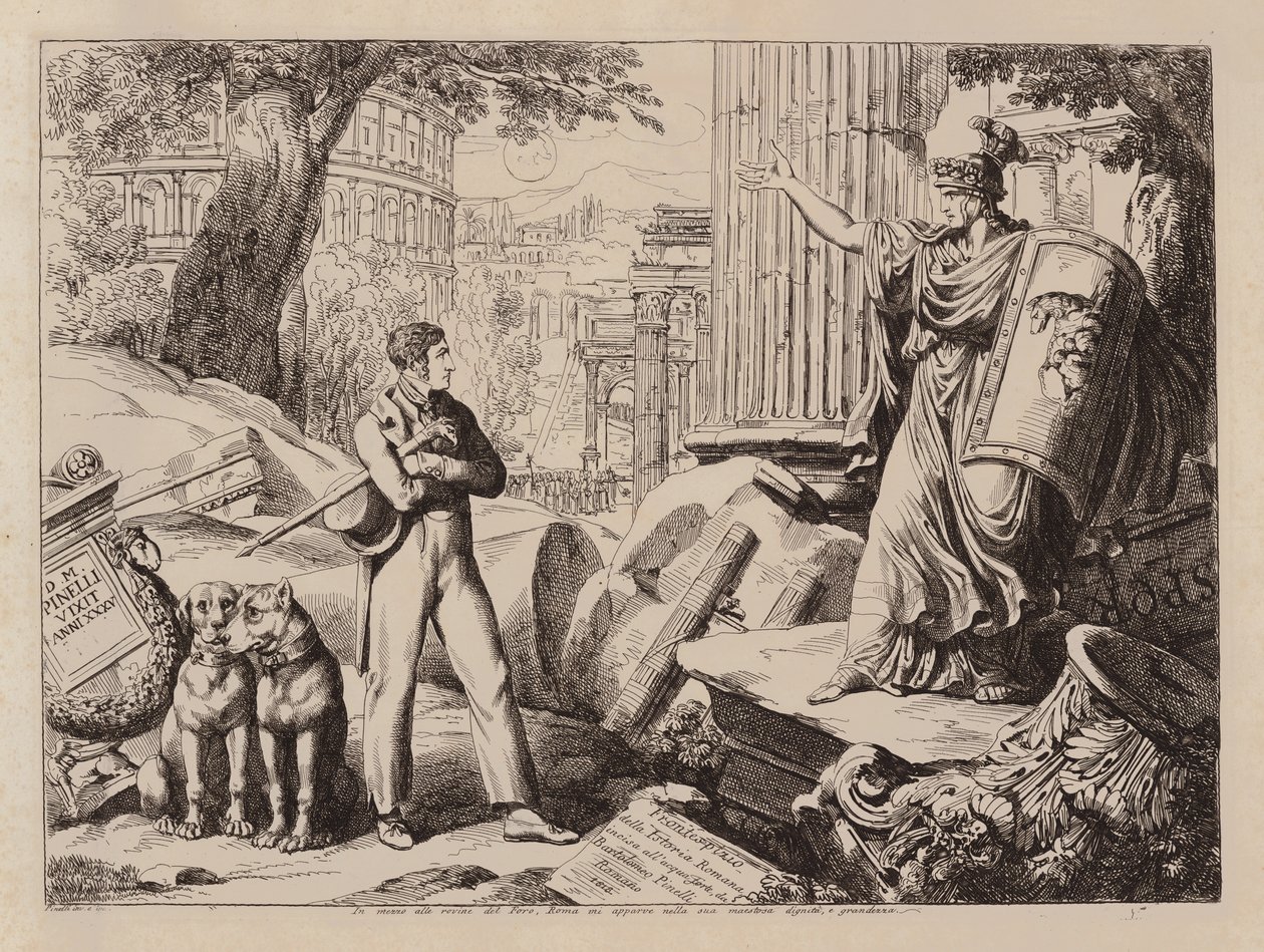 Estátua no Fórum, Roma (gravura) de Bartolomeo Pinelli