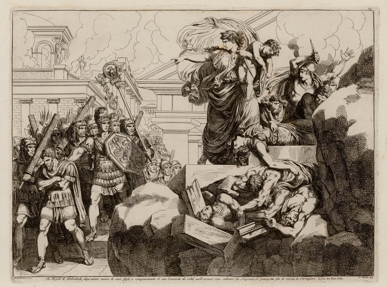 Suicídio da mulher de Hasdrubal (gravura) de Bartolomeo Pinelli