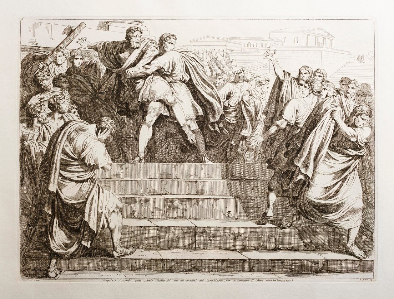 Tarquínio, o Soberbo, atira Sérvio Túlio pelas escadas do Capitólio de Bartolomeo Pinelli